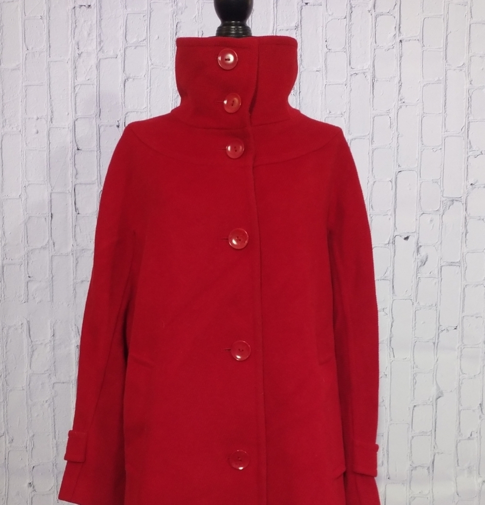 Talbots Stylish Wool Blend Red Button-Up Coat